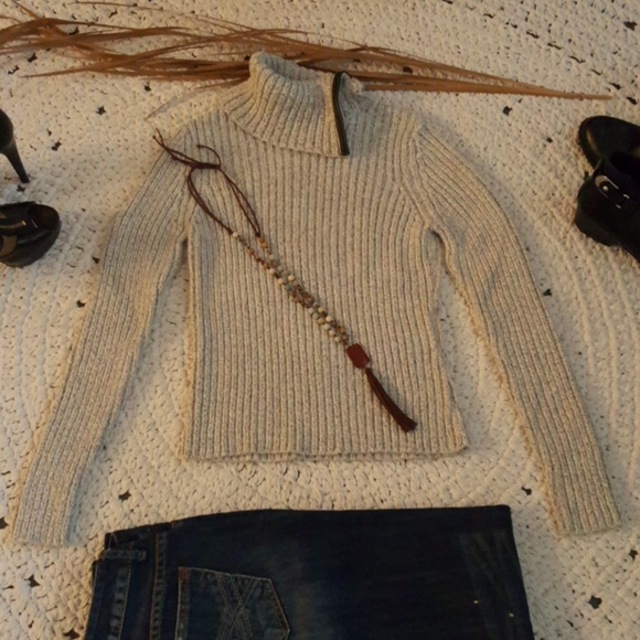 SWEATER GRAY BLACK WITH LEATHER TRIM RIBBED SIZE M - Picture 7 of 16